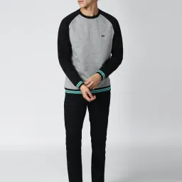 Peter England Grey & Black Slim Fit Colour Block Sweatshirt image 4