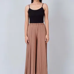 First Resort By Ramola Bachchan Caramel Brown Wide Leg Pleated Palazzo image 4