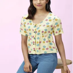 People by Pantaloons Yellow Floral Print Top image 4