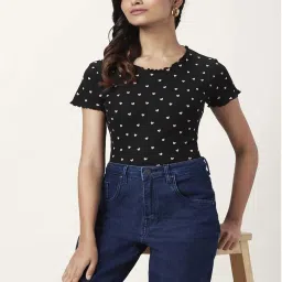 People by Pantaloons Black Cotton Heart Pattern Top image 4