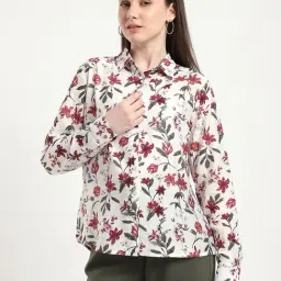 R&B Off White Polyester Floral Print Shirt image 3