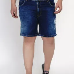 John Pride Navy Blue Cotton Plus Size Distressed Shorts image 1
