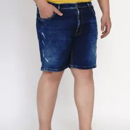 John Pride Navy Blue Cotton Plus Size Distressed Shorts image 4
