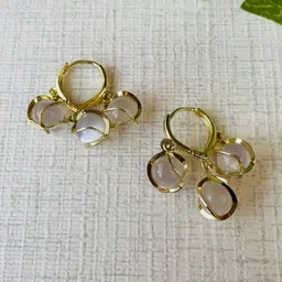 TheVineGirl Korean Silver-Plated Artificial Beaded Contemporary Hoop Earrings image 3