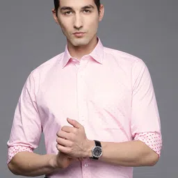Louis Philippe Men Pink Self-Design Slim Fit Pure Cotton Formal Shirt image 2