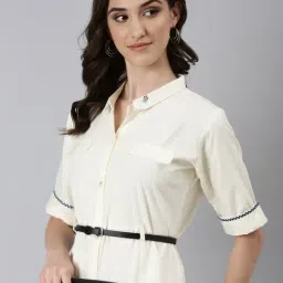 SHOWOFFFF Cream Cotton Regular Fit Shirt Dress-picture-27