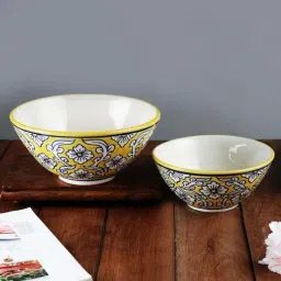 VarEesha Manohar Yellow Ceramic Serving Bowl - Set of 2-picture-26