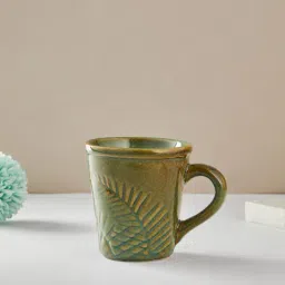 Fabindia Home Adhrit Embossed Green Ceramic Mug (200 ml)-image-0