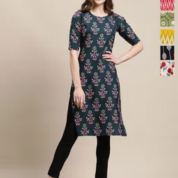 7Threads Selection Of 6 Ethnic Motifs Printed Round Neck Straight Kurta-picture-29