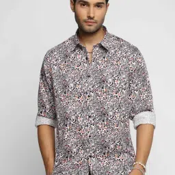 SHOWOFF Black Cotton Slim Fit Printed Shirt-image-26