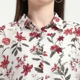 R&B Off White Polyester Floral Print Shirt image 5