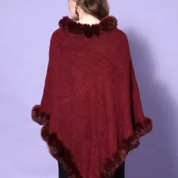 Mafadeny Maroon Self Pattern Poncho image 2