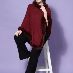 Mafadeny Maroon Self Pattern Poncho image 4