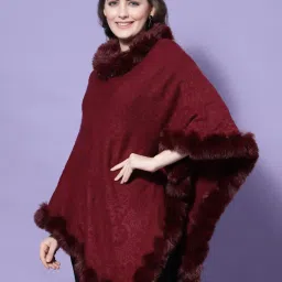 Mafadeny Maroon Self Pattern Poncho image 3
