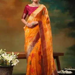 Saree Mall Orange & Purple Woven Saree With Unstitched Blouse-picture-13