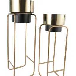 Aapno Rajasthan Golden Metal Planter Pot with Stand - Set of 2 image 4