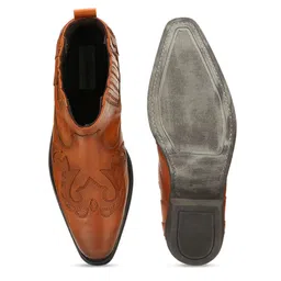 Delize Men Tan Brown Solid Mid-Top Flat Boots image 4