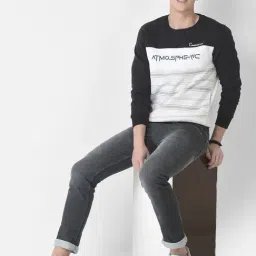 Crimsoune Club Grey Melange & Black Regular Fit Printed Sweatshirt image 5