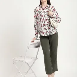 R&B Off White Polyester Floral Print Shirt image 4