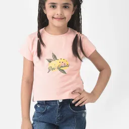 Crimsoune Club Kids Peach Printed T-Shirt image 1