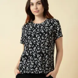 Van Heusen Black Cotton Relaxed Fit Print T-Shirt-image-8