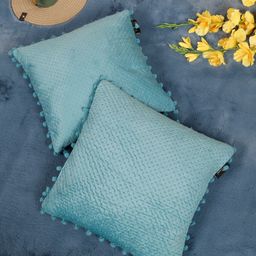HOSTA HOMES Turquoise Blue 2 Pieces Geometric Quilted Velvet Square Cushion Covers-picture-42