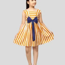 Aarika Kids Yellow & White Striped Midi Dress-image-71