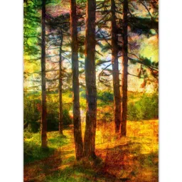 999store Brown & Orange Forest Tree Canvas Painting image 2