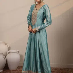Libas Blue Straight Fit Embroidered Anarkali Sets image 3
