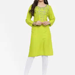 Kvsfab Women Green Embroidered Straight Kurta-picture-34