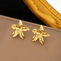 Jewels Galaxy Stainless Steel Gold-Plated Floral Shaped Studs-image-7