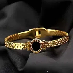VAMA Gold-Plated Stainless Steel Roman Numerals Bangle-Style Bracelet-image-0