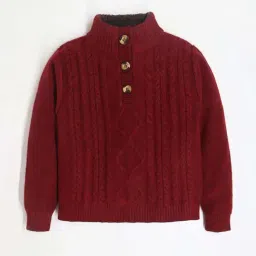 Cherry Crumble By Nitt Hyman Kids Maroon Textured Pattern Full Sleeves Sweater-picture-26