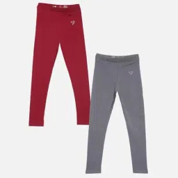 TWIN BIRDS Kids Maroon & Grey Cotton Regular Fit Leggings (Pack of 2)-picture-17