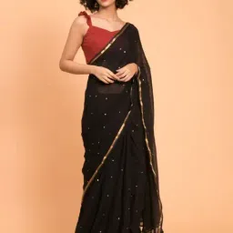 Suta Black Cotton Embellished Saree Without Blouse-picture-45