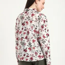 R&B Off White Polyester Floral Print Shirt image 2