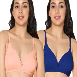 IN CARE Peach & Blue Cotton T-Shirt Bras - Pack Of 2-image-57