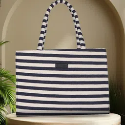 MINI WESST Women Striped Structured Tote Bag image 2