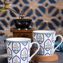 Goodhomes White & Blue Bone China Coffee Mug (0.32 L) - Set of 2-picture-25