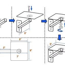 Audiovan Speaker Wall Mount Bracket Shelf 5 x 5 Inches, Home Theater Sound Bar(Pack of 4 Pcs)Black image 2