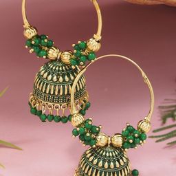 I Jewels Gold-Plated Artificial Stones Beaded Dome Shaped Jhumkas-picture-7