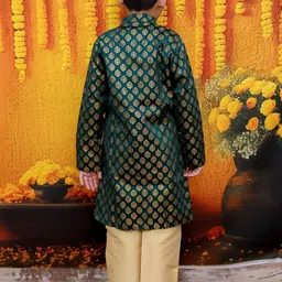 BownBee Boys Printed Front Open Jacquard Mandarin Collar Sherwani image 5
