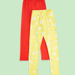 Pantaloons Junior Pack Of 2 Solid & Floral Printed Leggings - Multi Colour image 1