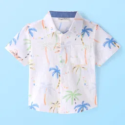 CrayonFlakes Half Sleeves Beach Theme & Palm Trees Printed Shirt - Off White-picture-18
