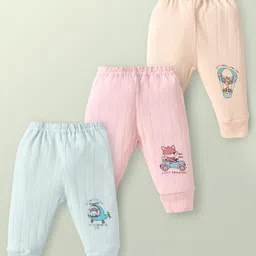 CUCUMBER Cotton Knit Full Length Leggings with Animal Print Pack of 3 - Baby Pink Cream & Light Blue-picture-17