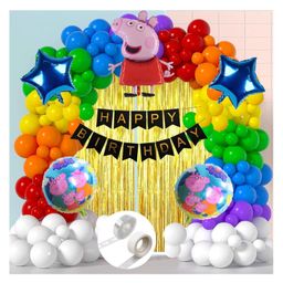 Bubble Trouble peppa pig birthday decoration theme 79 Items Happy Birthday Decoration Peppa Pig Theme With Birthday BannerStar & Heart BalloonsFringe CurtainRibbonLarge Pig-picture-27