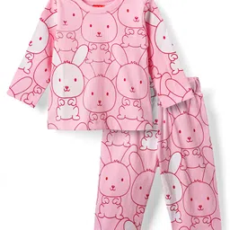 Babyhug Single Jersey Knit Full Sleeves Co-Ord Night Suit With Bunny Print - Pink-picture-25