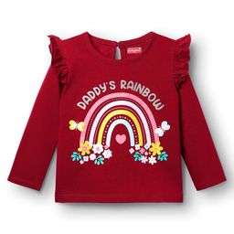 Babyhug 100% Cotton Knit Full Sleeves T-Shirt with Rainbow Print & Frill Detailing - Maroon-picture-10