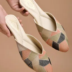 Shoetopia Abstract Embroidered Slip On Mules - Green-picture-41