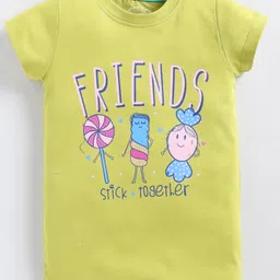 Parrot Crow Cotton Knit Short Sleeves Friends Stick Together Text Printed Tee - Green image 1